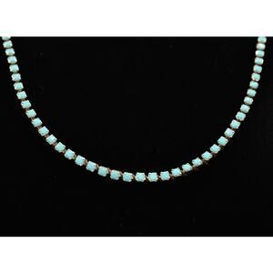 CB Jewelry Faith Necklace Blue Crystal Prong Rhinestone Cabochon Brown Signed 9A